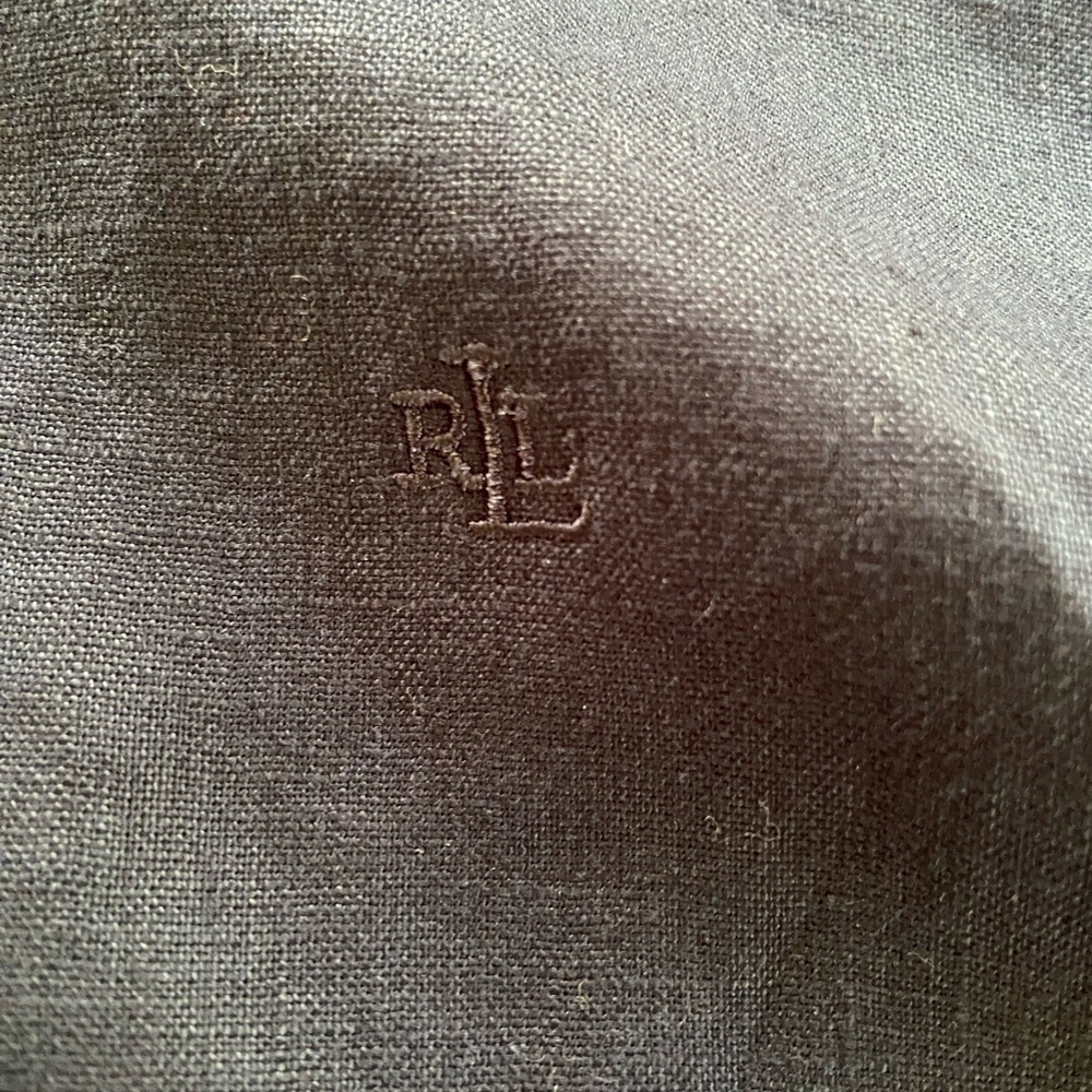 Lauren Ralph Lauren 100% Linen Shirt Navy Blue Sz 2X XXL Polka Dot Collar READ - Picture 7 of 12